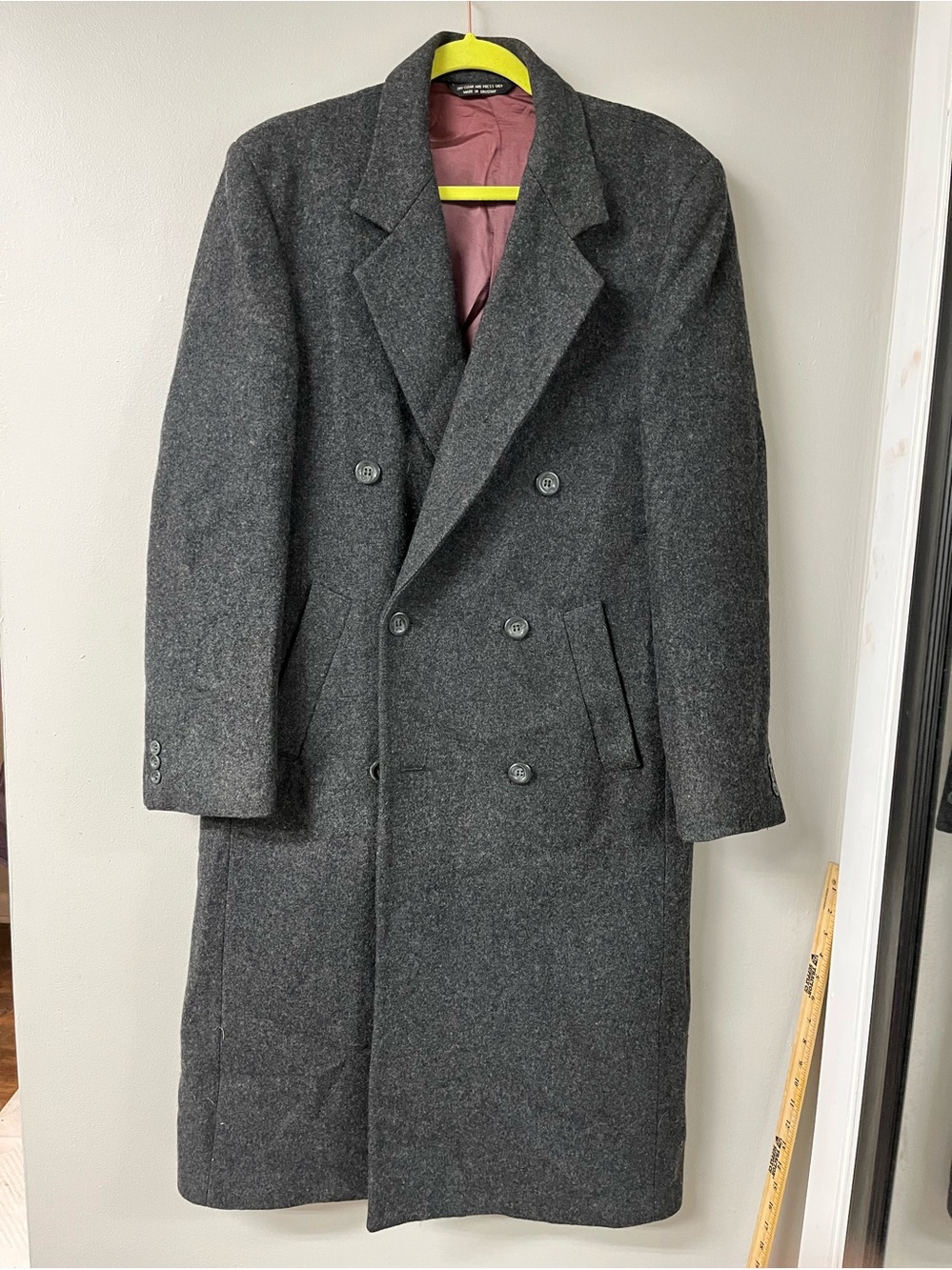 Vintage Men's Double-Breasted Charcoal 100%new Wool Made in Uruguay Overcoat 40R